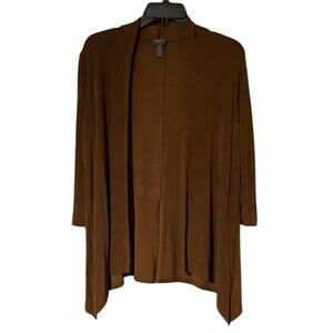 Chico's Travelers Size Small Brown Open Front Cardigan 3/4 Sleeves Back Detail